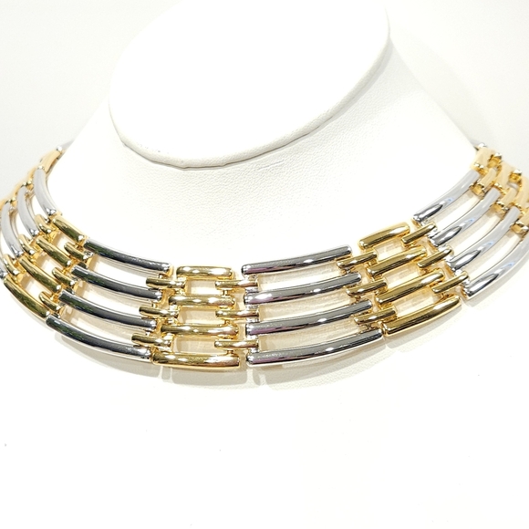 Vintage Givenchy Gold & Silver Two Tone Collar Necklace 14-inch - Picture 10 of 16